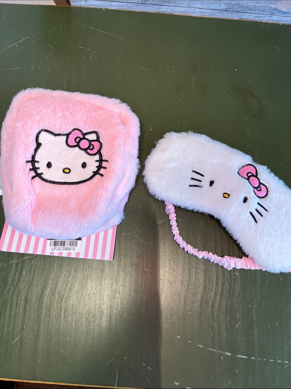 Hello Kitty Pink and White Fuzzy Eye Mask with Matching Pouch